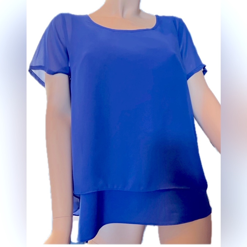 Dana Buchman Royal Blue Chiffon Short Sleeve Blouse SM New, no tags, never worn